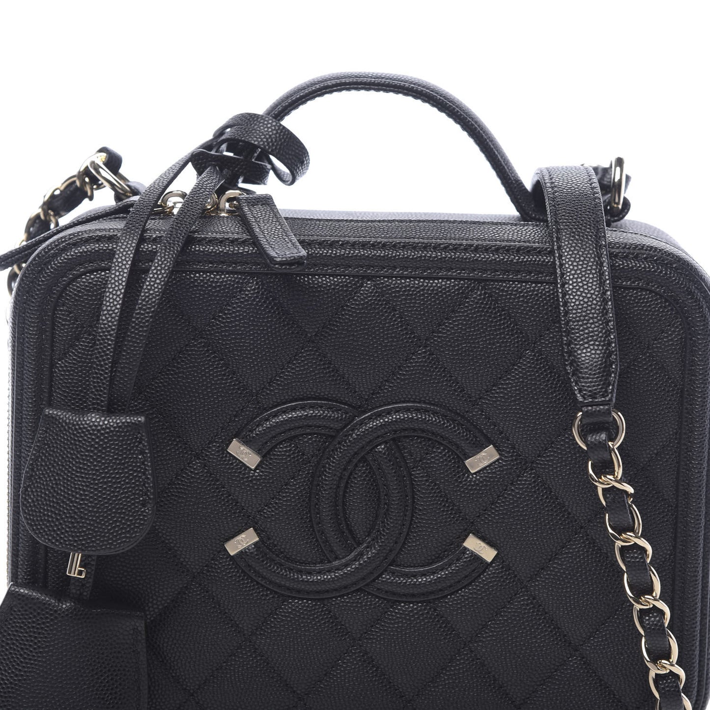 Caviar Quilted Medium CC Filigree Vanity Case Black