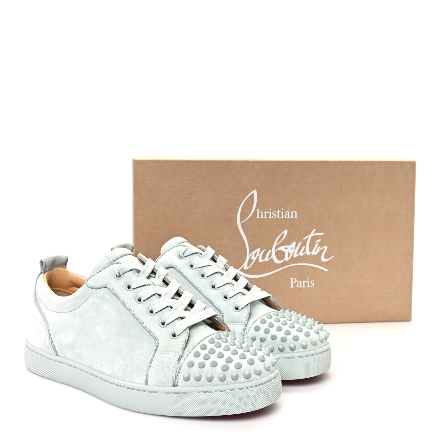 Christian Louboutin Veau Velours Mens Louis Junior Spikes Flat Sneakers 43.5 Ecume 8 of 8