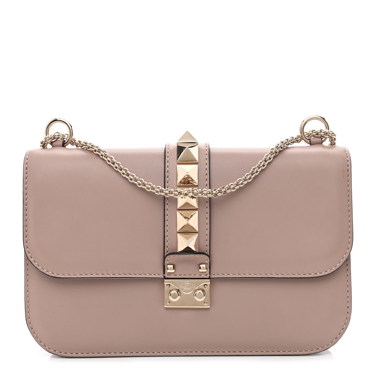 Valentino Garavani Vitello Medium Glam Lock Rockstud Flap Poudre 1 of 10