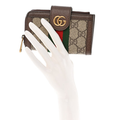 Gucci GG Supreme Monogram Textured Dollar Calfskin Web Ophidia Overlay Zip Around Card Case Wallet Beige Ebony New Acero 2 of 12