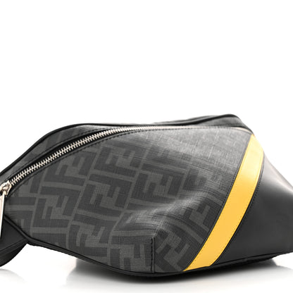 Fendi Glazed Fabric Vitello Liberty Century Logo FF 1974 Diagonal Belt Bag Black Sunflower 9 of 10