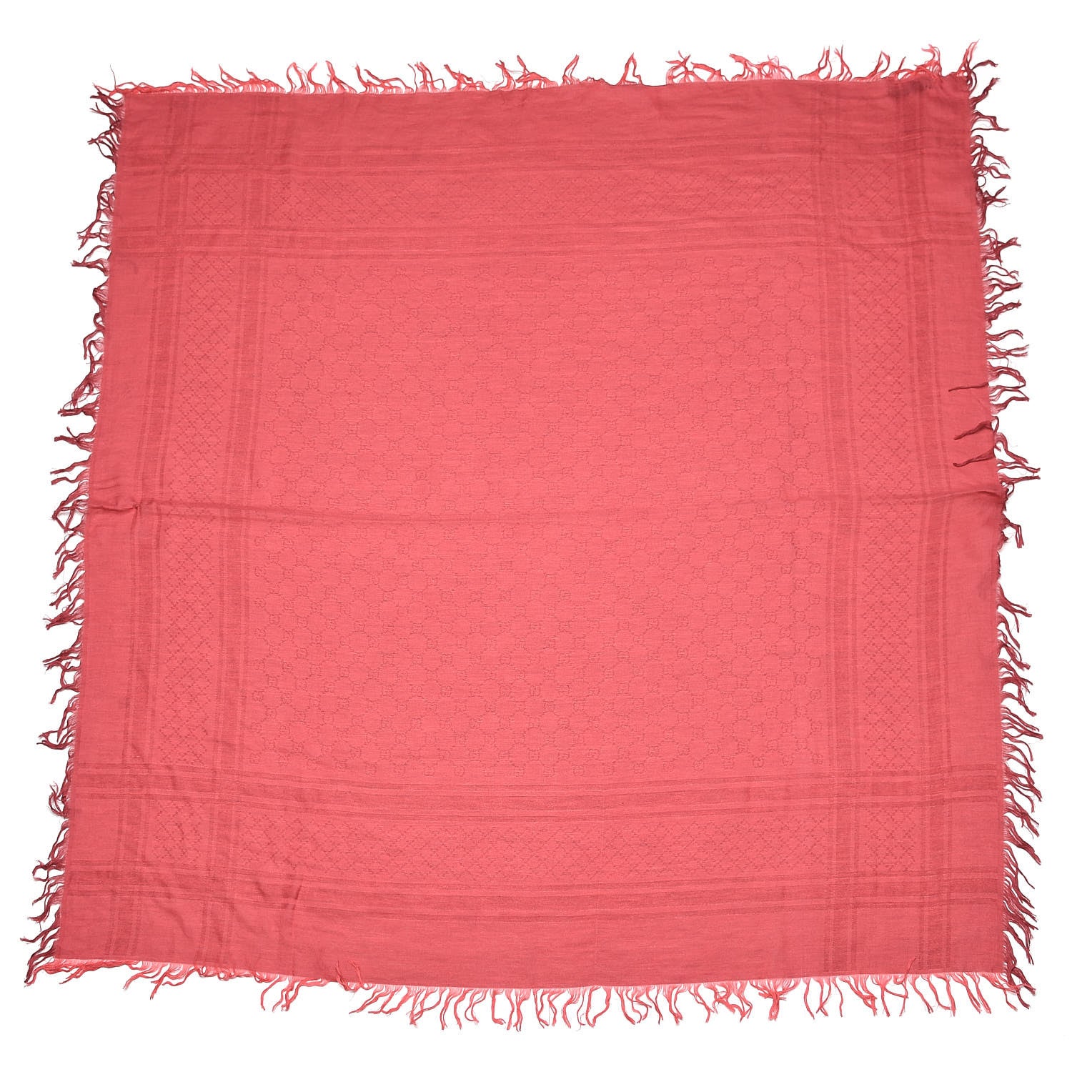 Gucci Wool Silk Fringe Monogram Diamanti Shawl Scarf Red 1 of 5