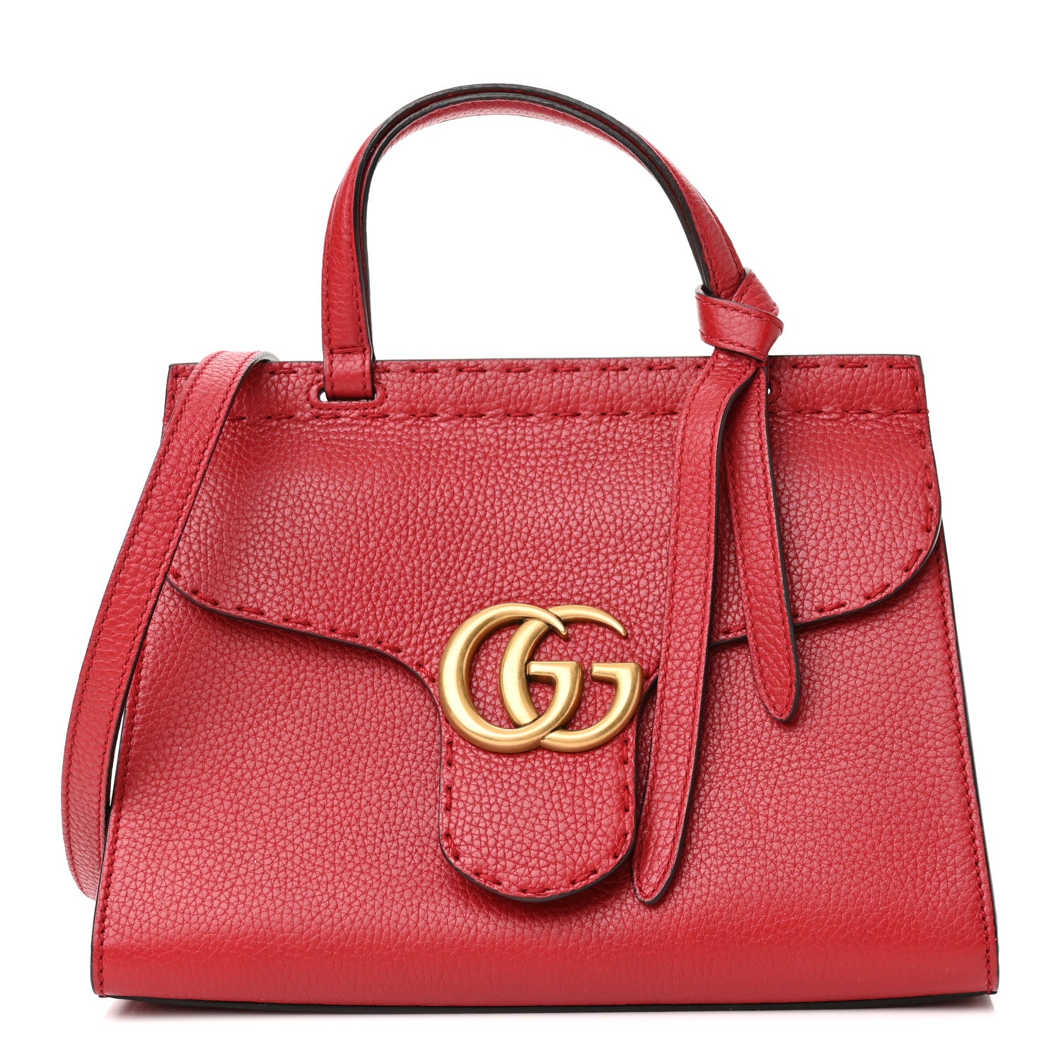 Gucci Calfskin Mini GG Marmont Top Handle Bag Vulcanic Red 1 of 11