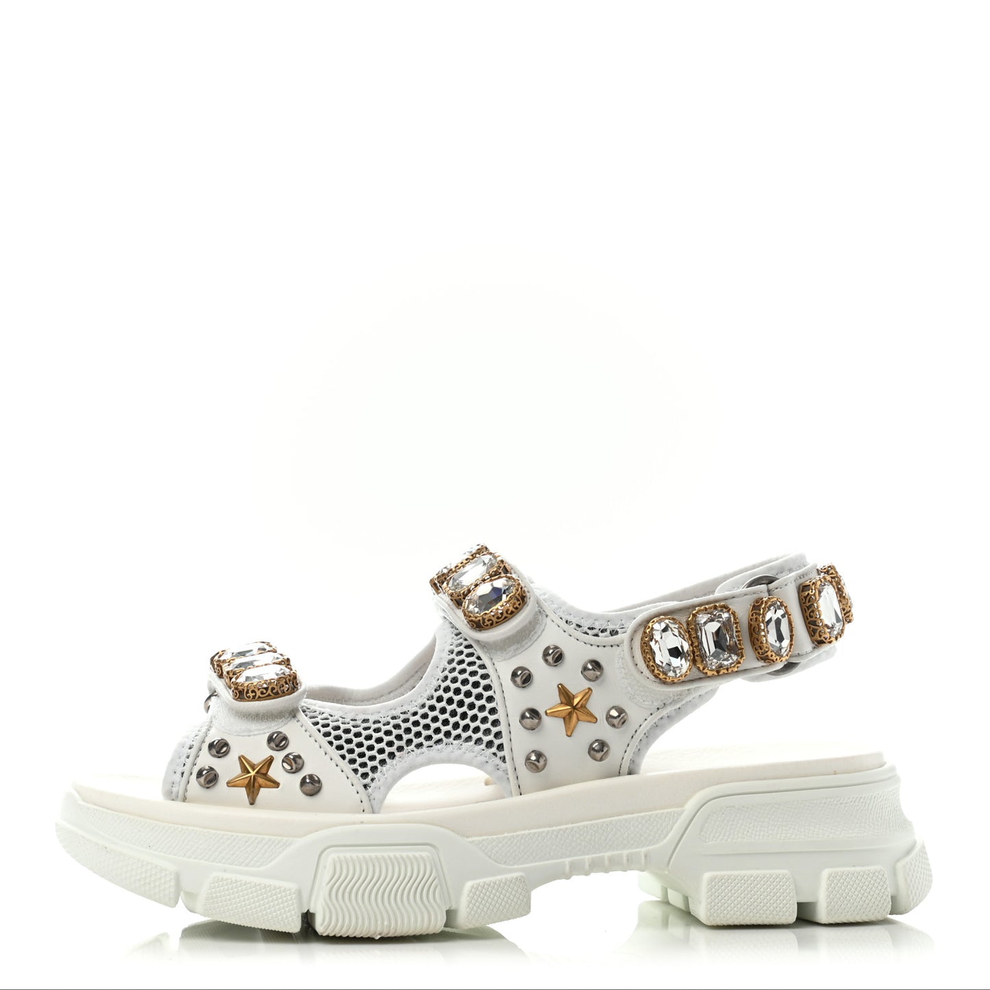 Nappa Mesh Crystal Embellished Studded Womens Aguru Sandals 38 Great White