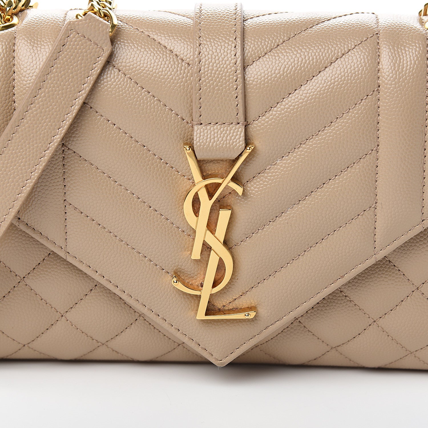 Saint Laurent Grain De Poudre Textured Mixed Matelasse Triquilt Small Monogram Satchel Dark Beige 8 of 9