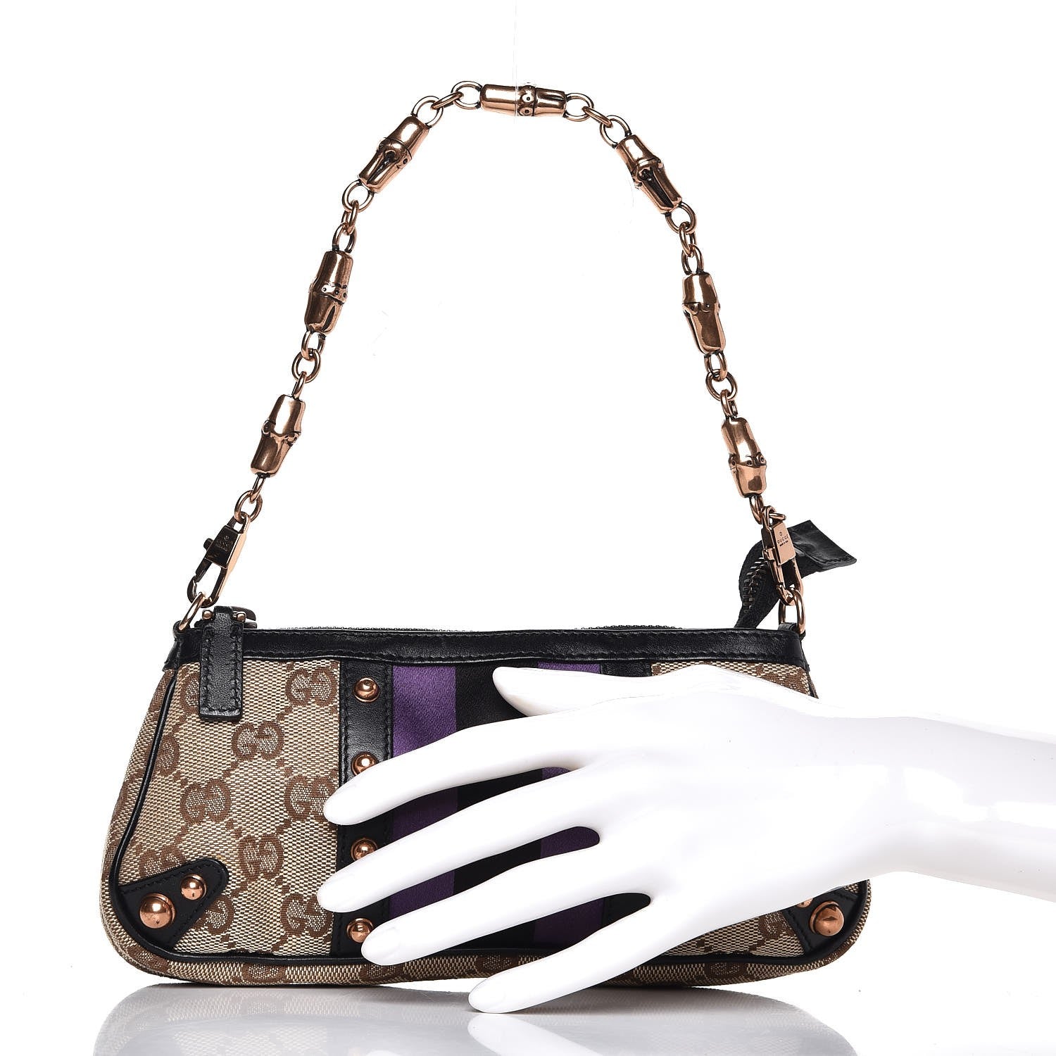 Gucci Monogram Web Studded Chain Clutch Purple 3 of 8