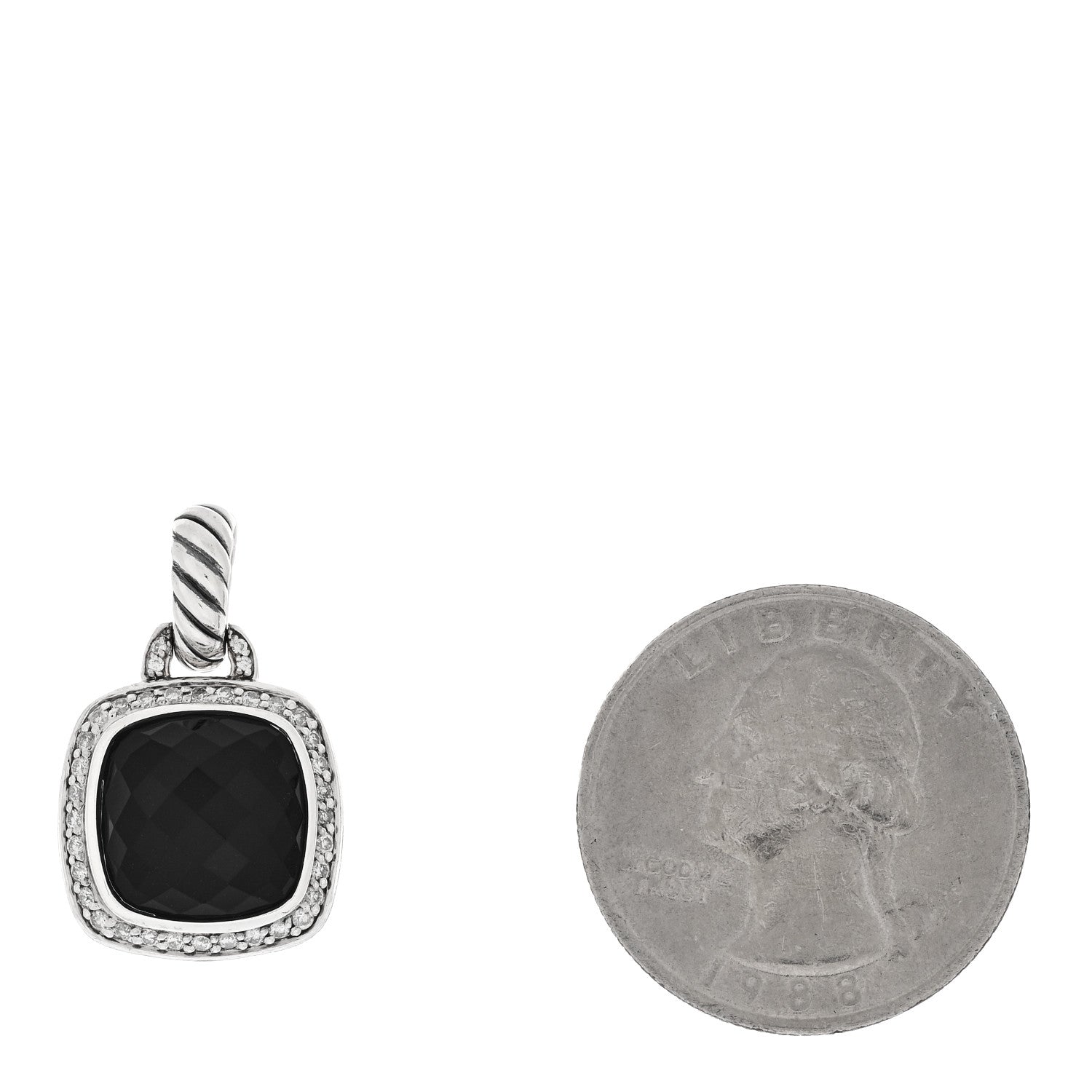 David Yurman Sterling Silver Diamond Black Onyx 14mm Albion Enhancer Pendant 2 of 3