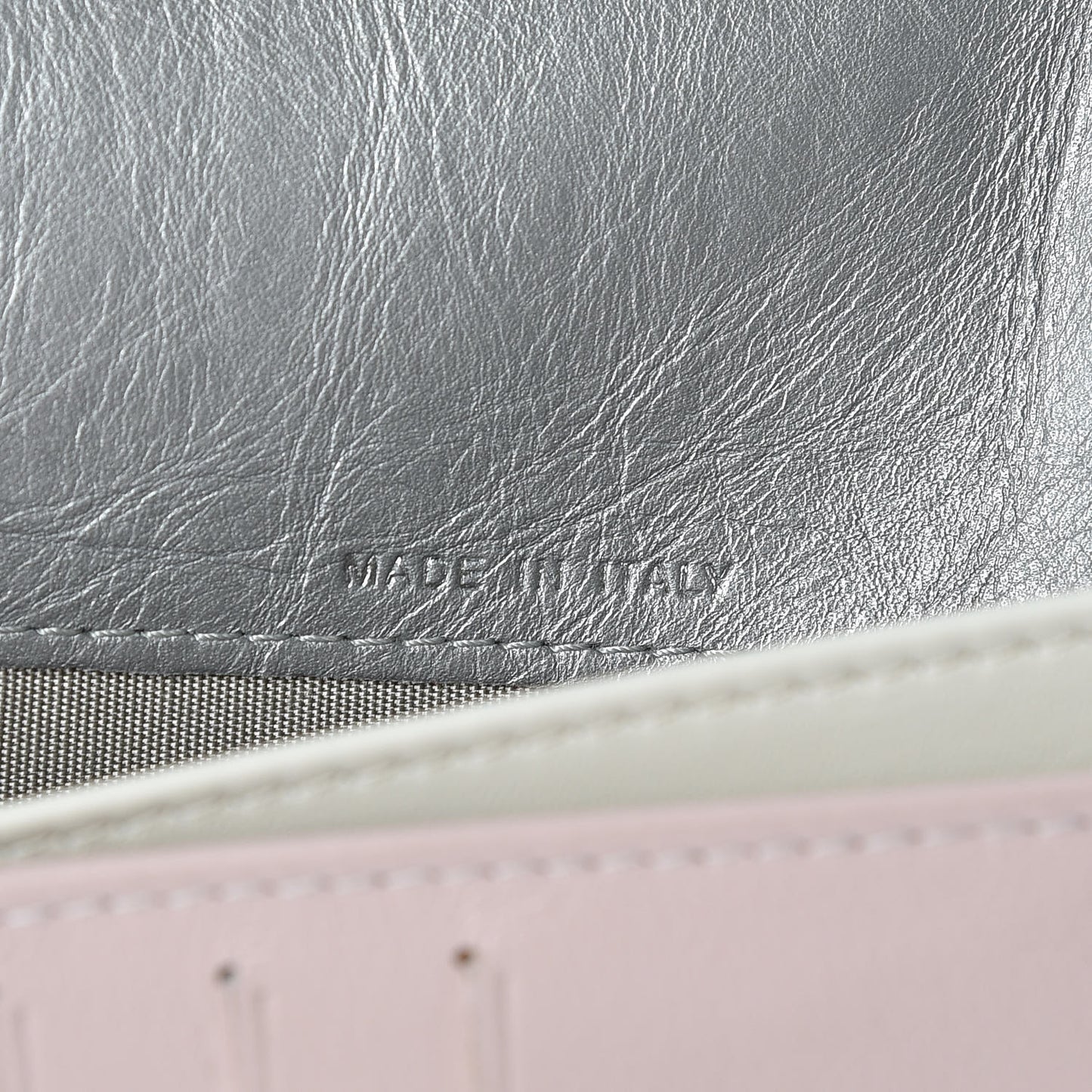 Metallic Aged Calfskin Quilted Palette Large Zip Around Organizer Wallet Silver