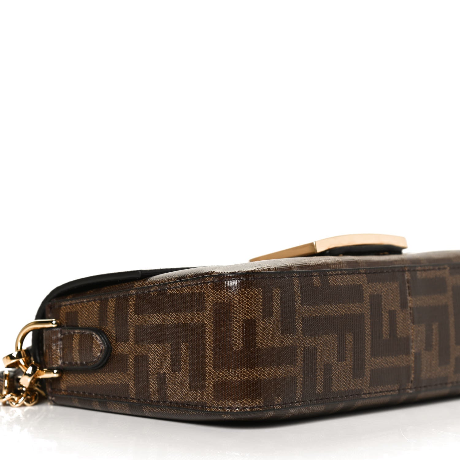 Fendi Glazed Fabric Vitello Century FF 1974 Mini Baguette Mogano Panna 4 of 10