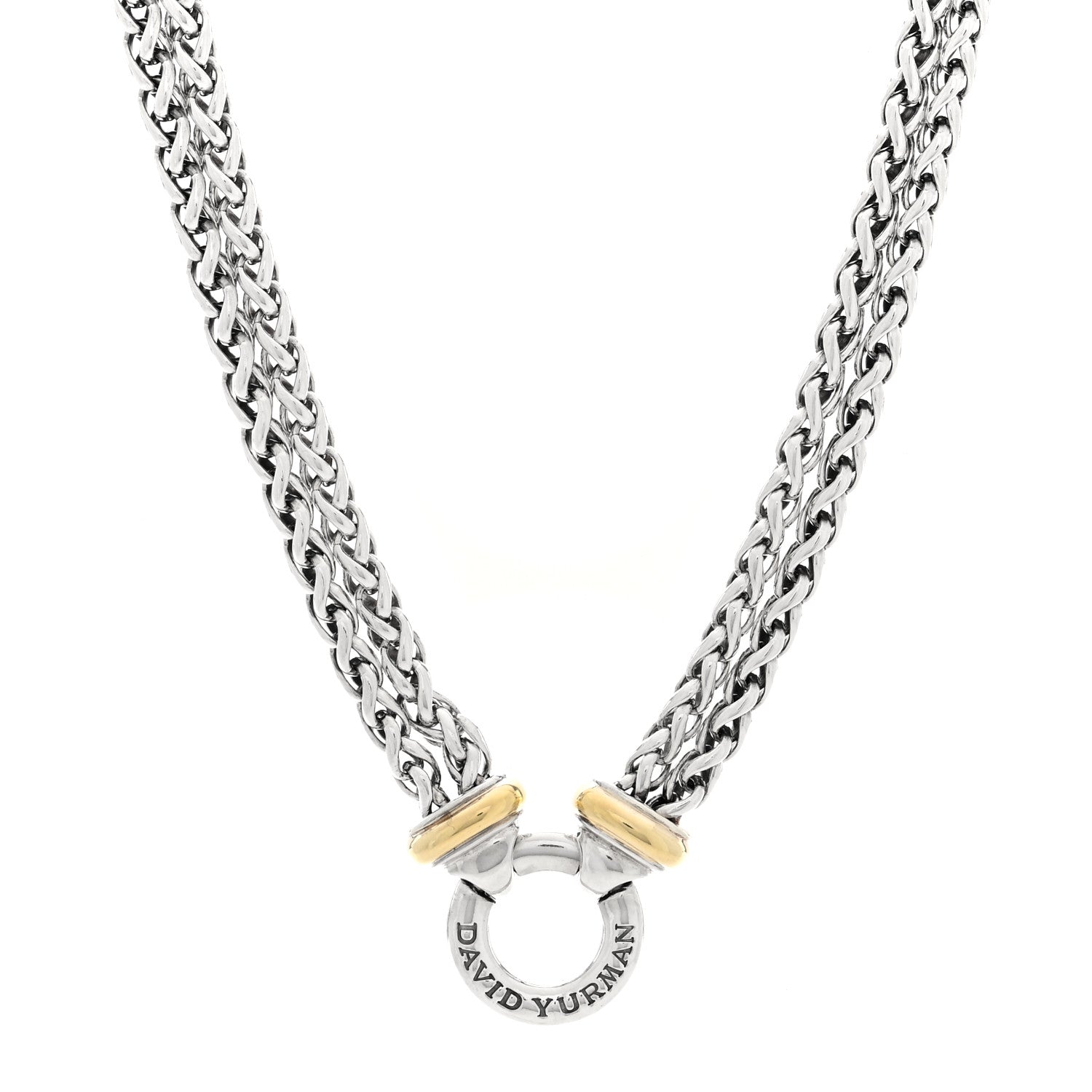 David Yurman Sterling Silver 18K Yellow Gold 8mm Double Wheat Chain Necklace 1 of 4