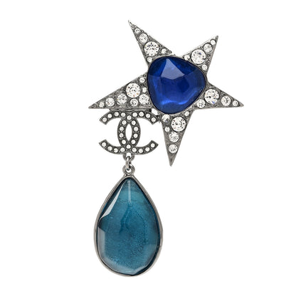 Chanel Crystal Resin Star CC Brooch Silver Blue 1 of 3
