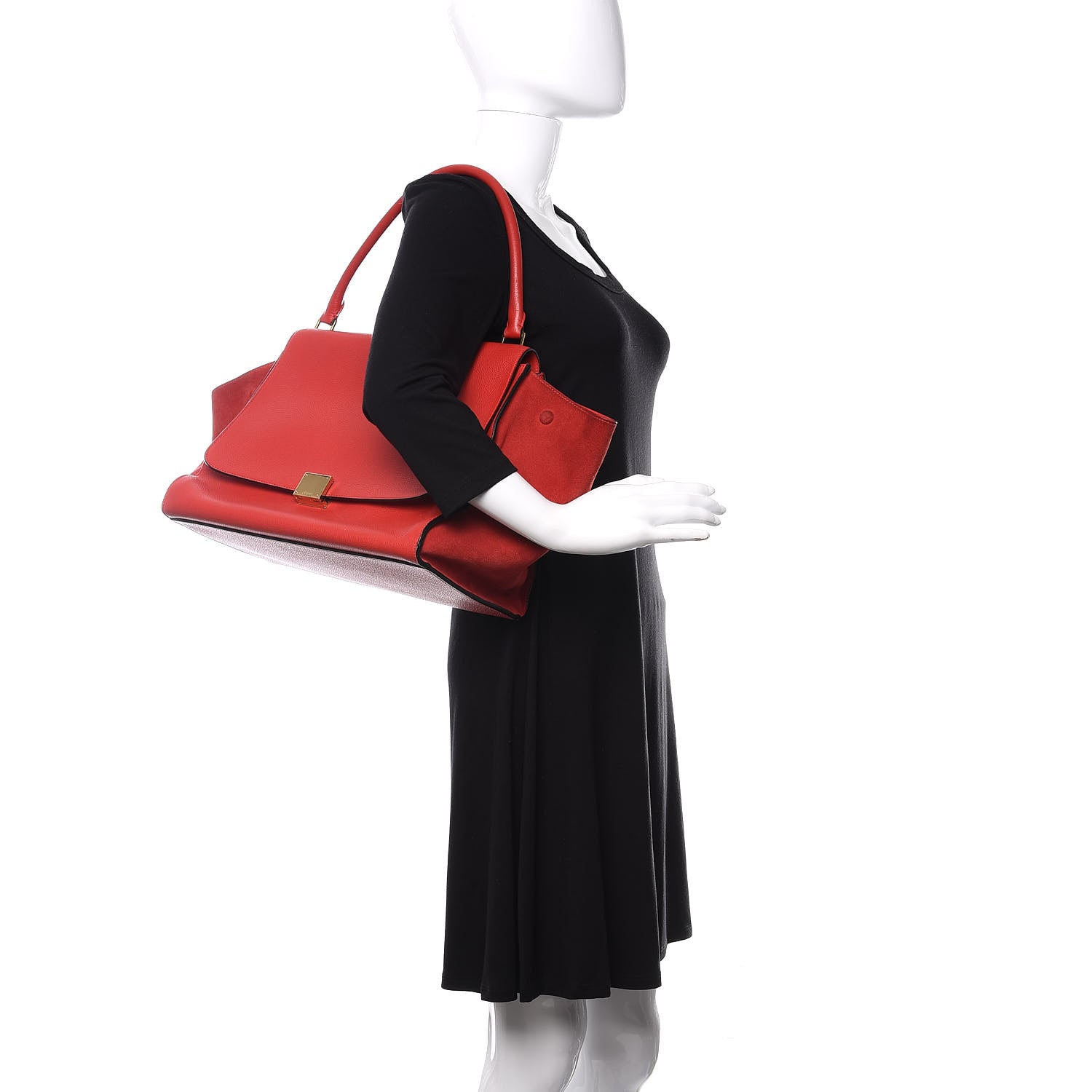 Celine Drummed Calfskin Suede Large Trapeze Vermillion 2 of 9