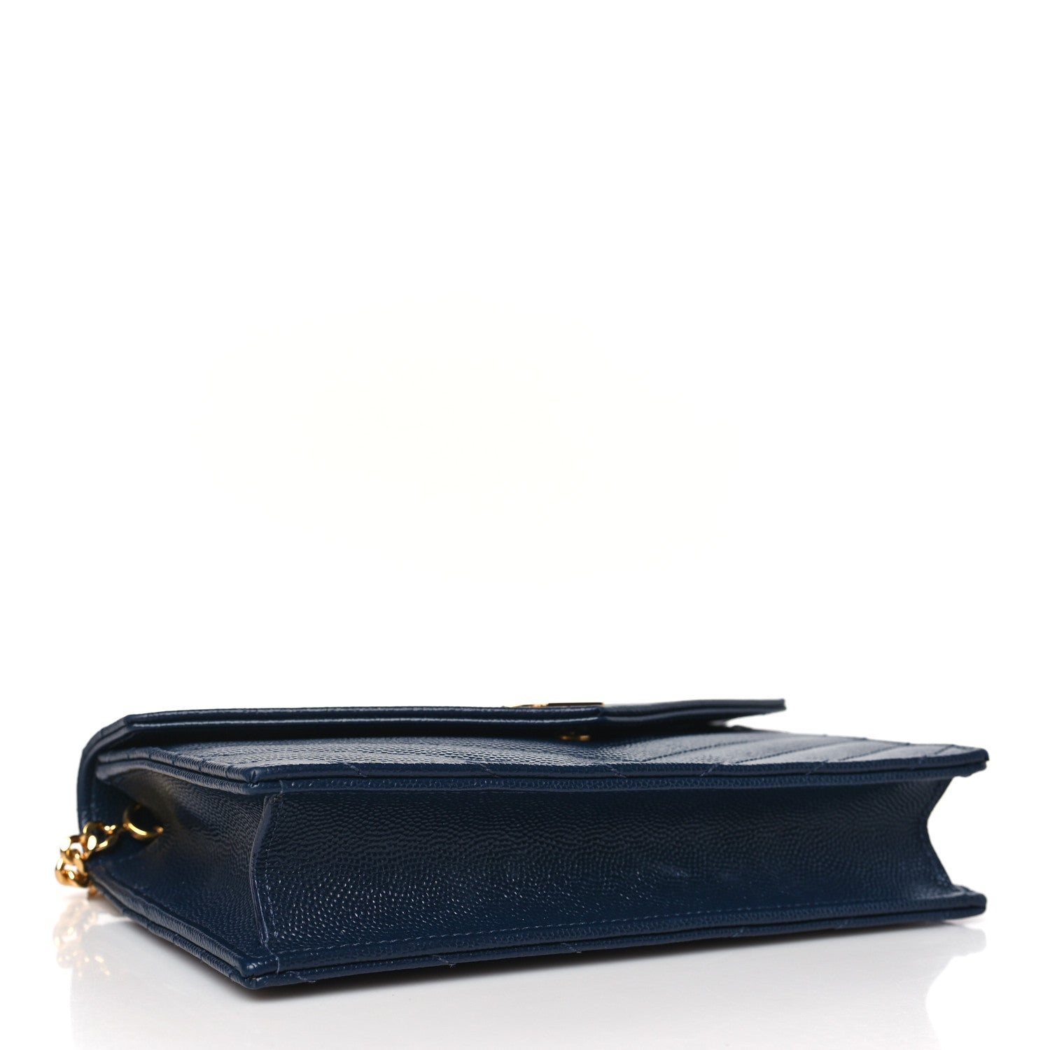 Saint Laurent Grain De Poudre Matelasse Chevron Monogram Envelope Chain Wallet Navy 4 of 8