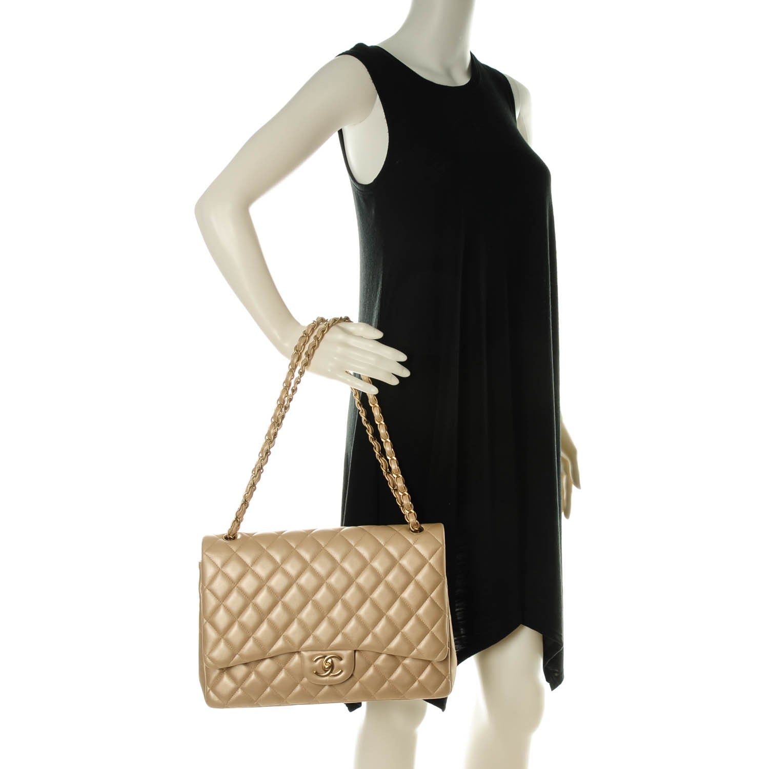 Chanel Metallic Lambskin Quilted Maxi Double Flap Pearl 2 of 9