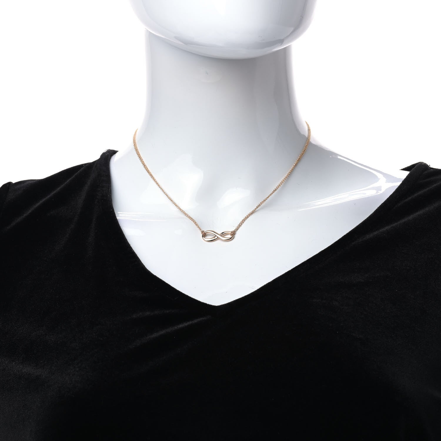 Tiffany 18K Rose Gold Infinity Double Chain Pendant Necklace 2 of 7