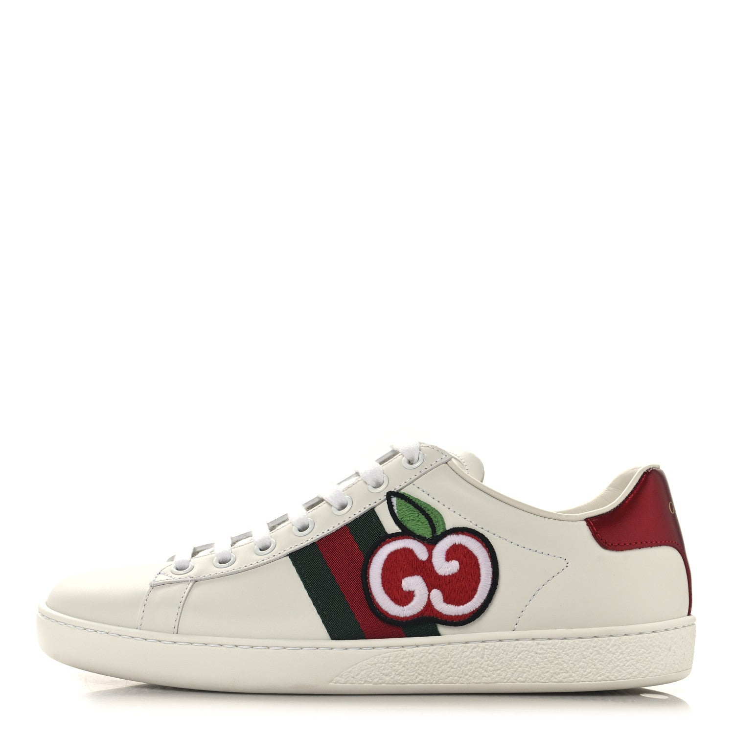 Gucci Calfskin Web GG Apple Embroidered Womens Ace Sneakers 39 White 1 of 10