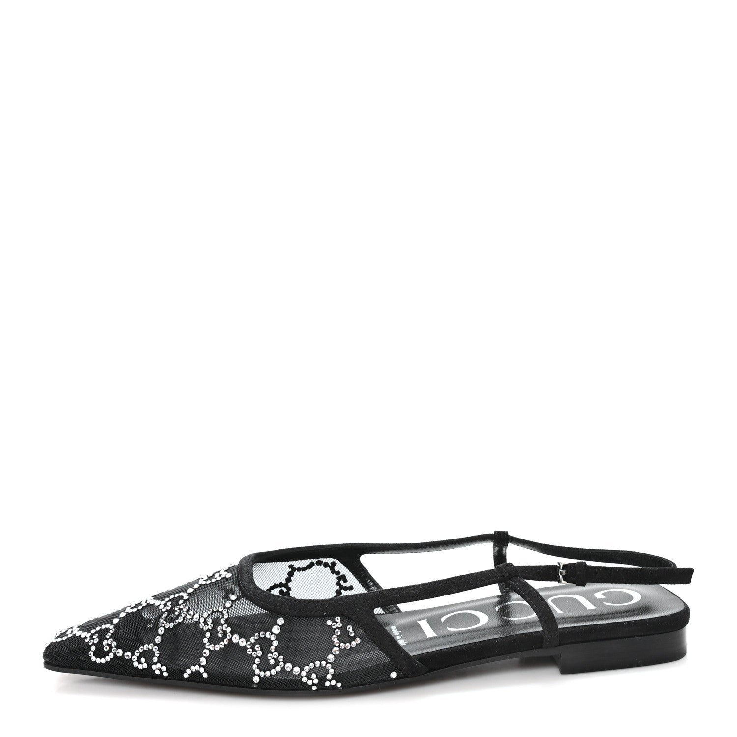 Gucci Tela Retino Kid Scamosciato Crystal GG Monogram Square G 35mm Slingback Pumps 38 Black 1 of 8