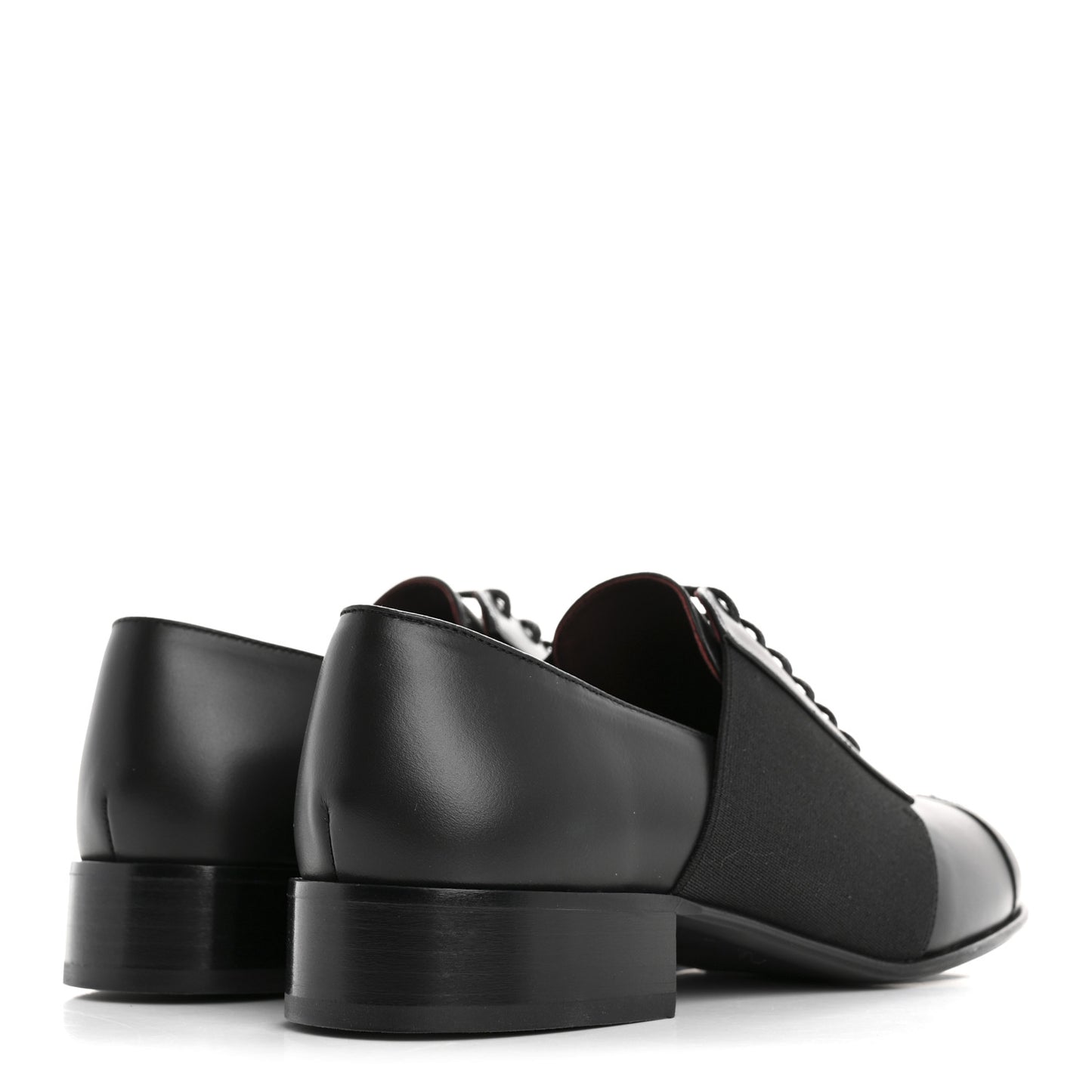 Calfskin Elastic Lace Up Cap Toe CC Loafers 37.5 Black