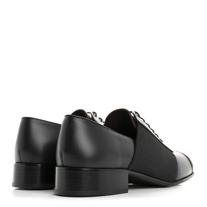 Chanel Calfskin Elastic Lace Up Cap Toe CC Loafers 37.5 Black 5 of 9