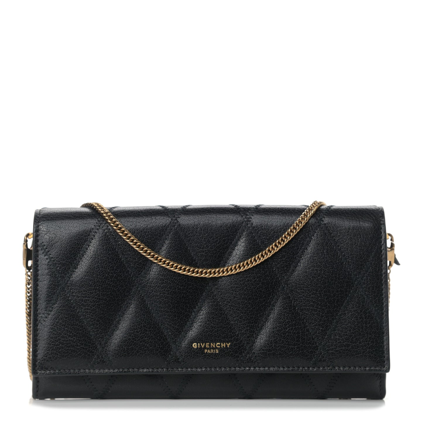 Goatskin Quilted GV3 Chain Wallet Black