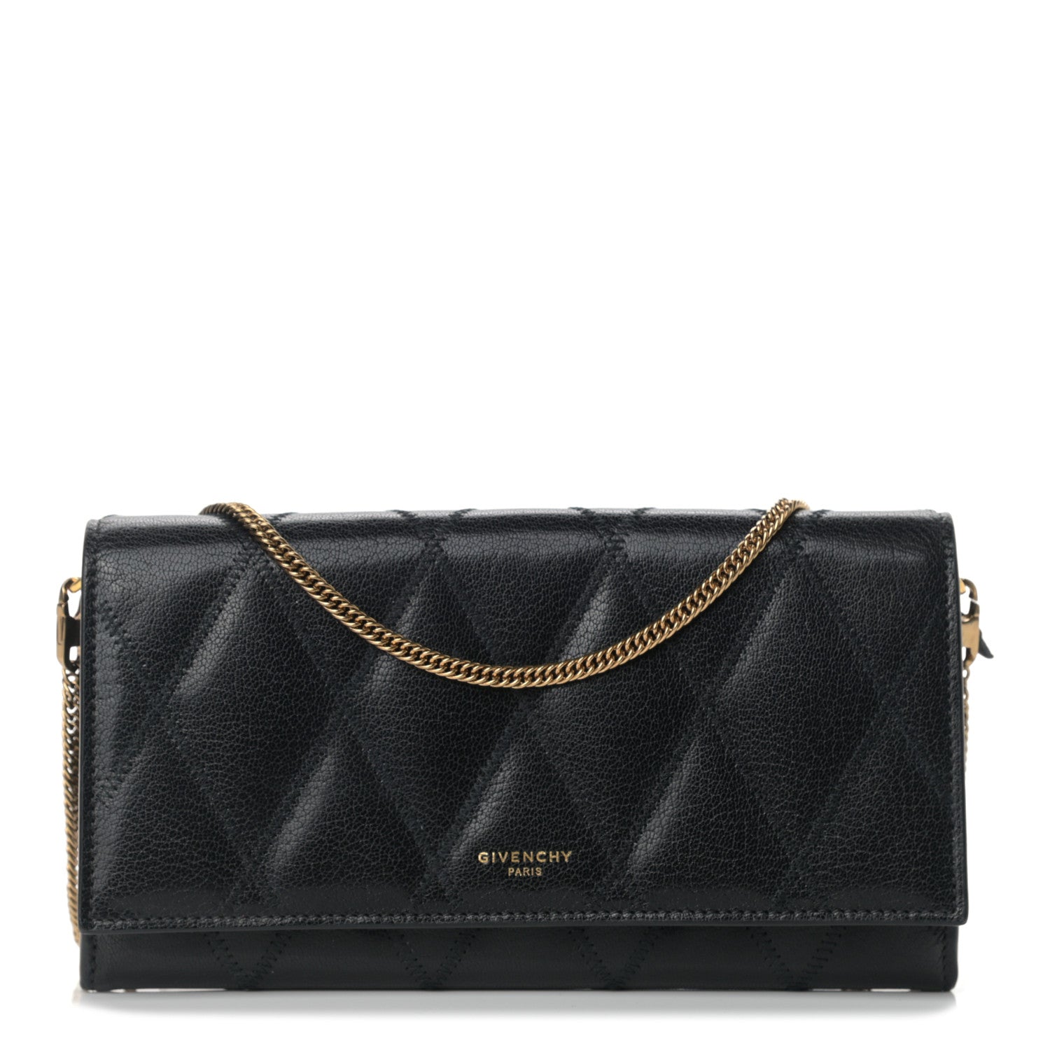 Givenchy Goatskin Quilted GV3 Chain Wallet Black 1 of 11