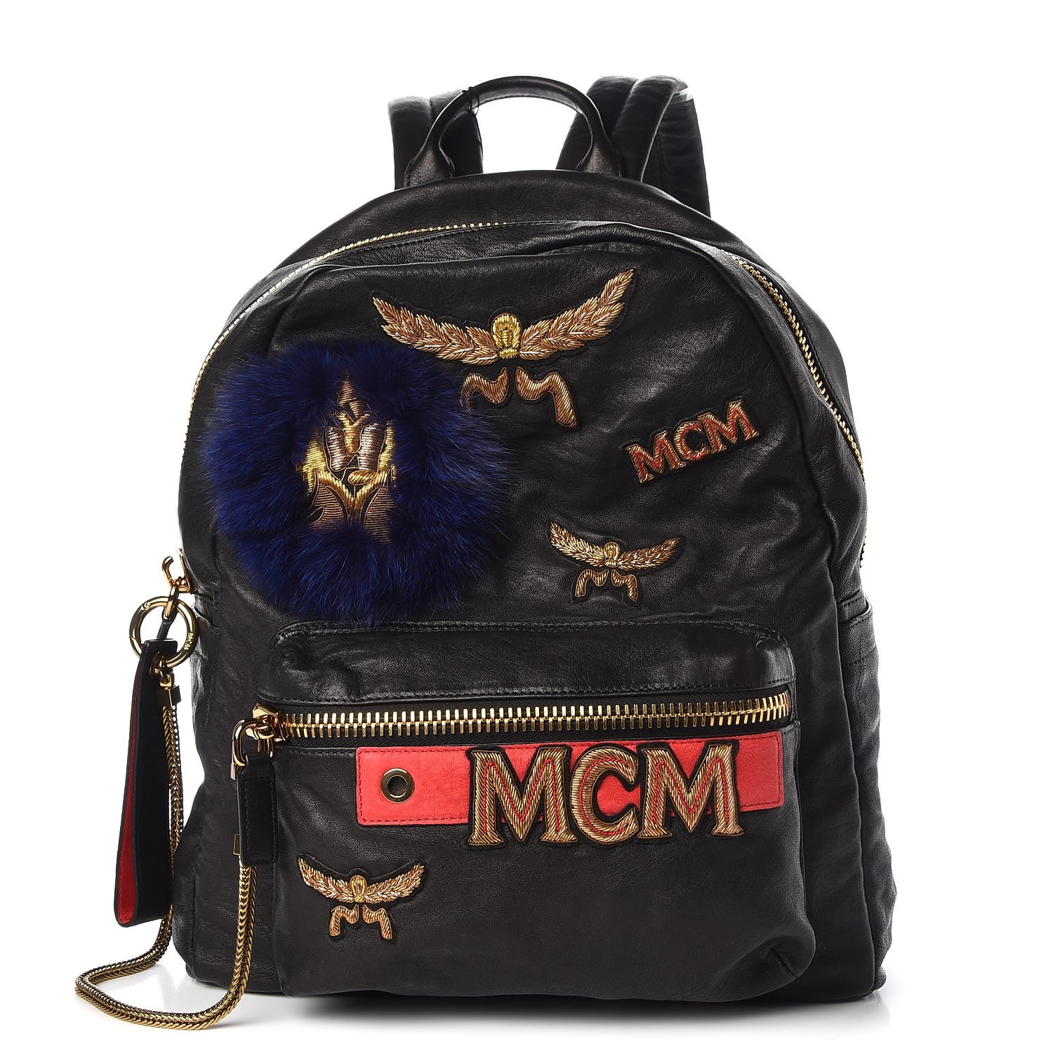 MCM Lambskin Fox Fur Medium Stark Insignia Backpack Black 1 of 9