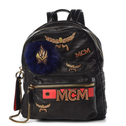 MCM Lambskin Fox Fur Medium Stark Insignia Backpack Black 1 of 9