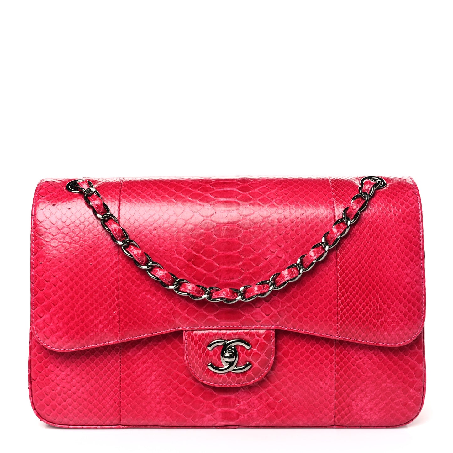 Snakeskin Jumbo Double Flap Pink