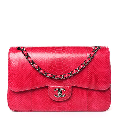 Chanel Snakeskin Jumbo Double Flap Pink 1 of 11