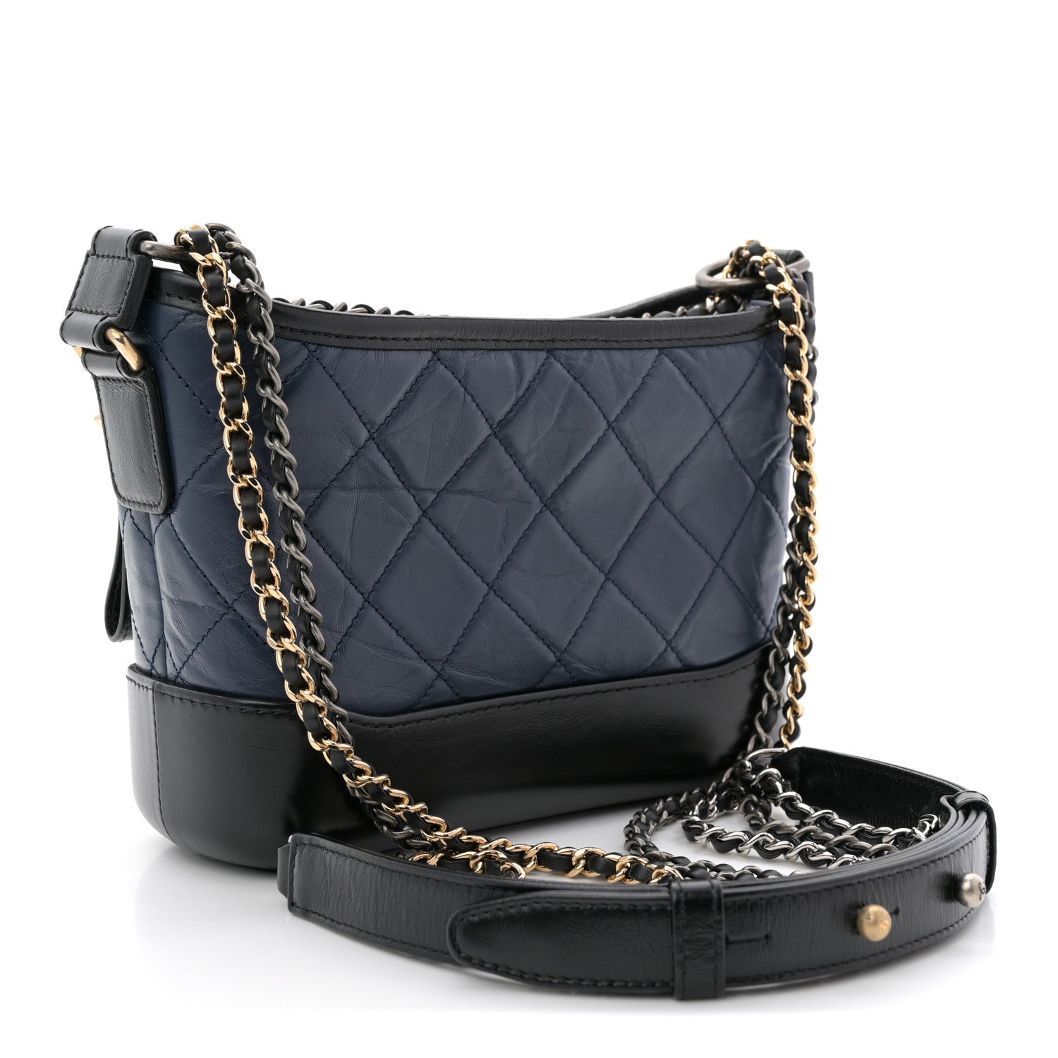 Chanel Aged Calfskin Quilted Small Gabrielle Hobo Navy Black 3 of 11