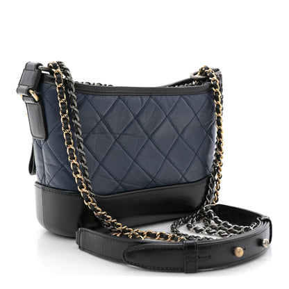 Chanel Aged Calfskin Quilted Small Gabrielle Hobo Navy Black 3 of 11