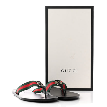 Gucci Nylon Calfskin Web Mens Thong Sandals 8 Green Red Black 18 of 18
