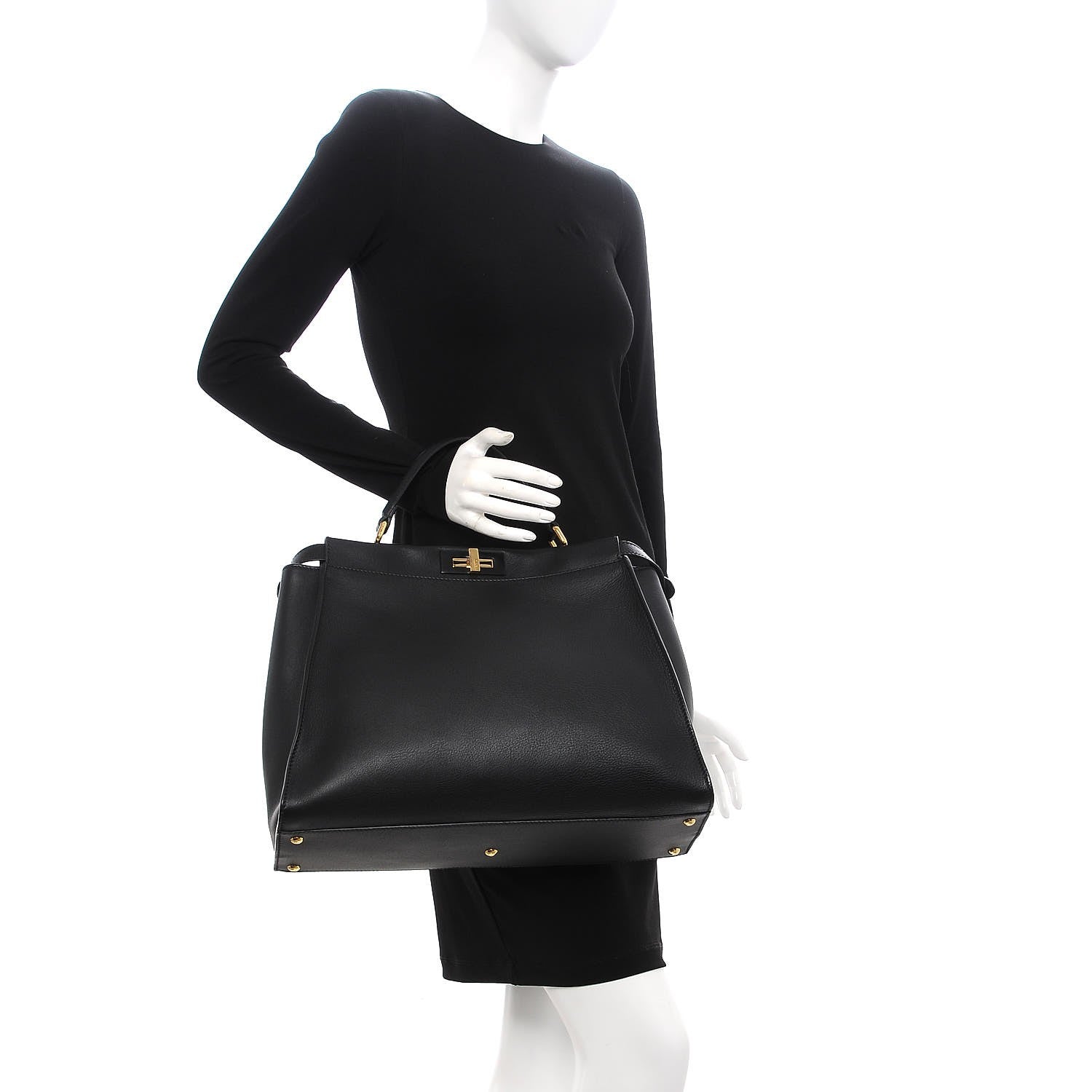 Fendi Vitello Seta Shiny Nappa Large Peekaboo Iconic Satchel Black 3 of 10