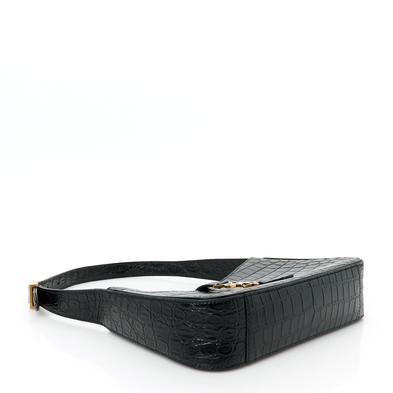 Saint Laurent Calfskin Crocodile Embossed Le 5 A 7 Hobo Black 4 of 11