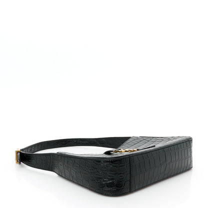 Saint Laurent Calfskin Crocodile Embossed Le 5 A 7 Hobo Black 4 of 11