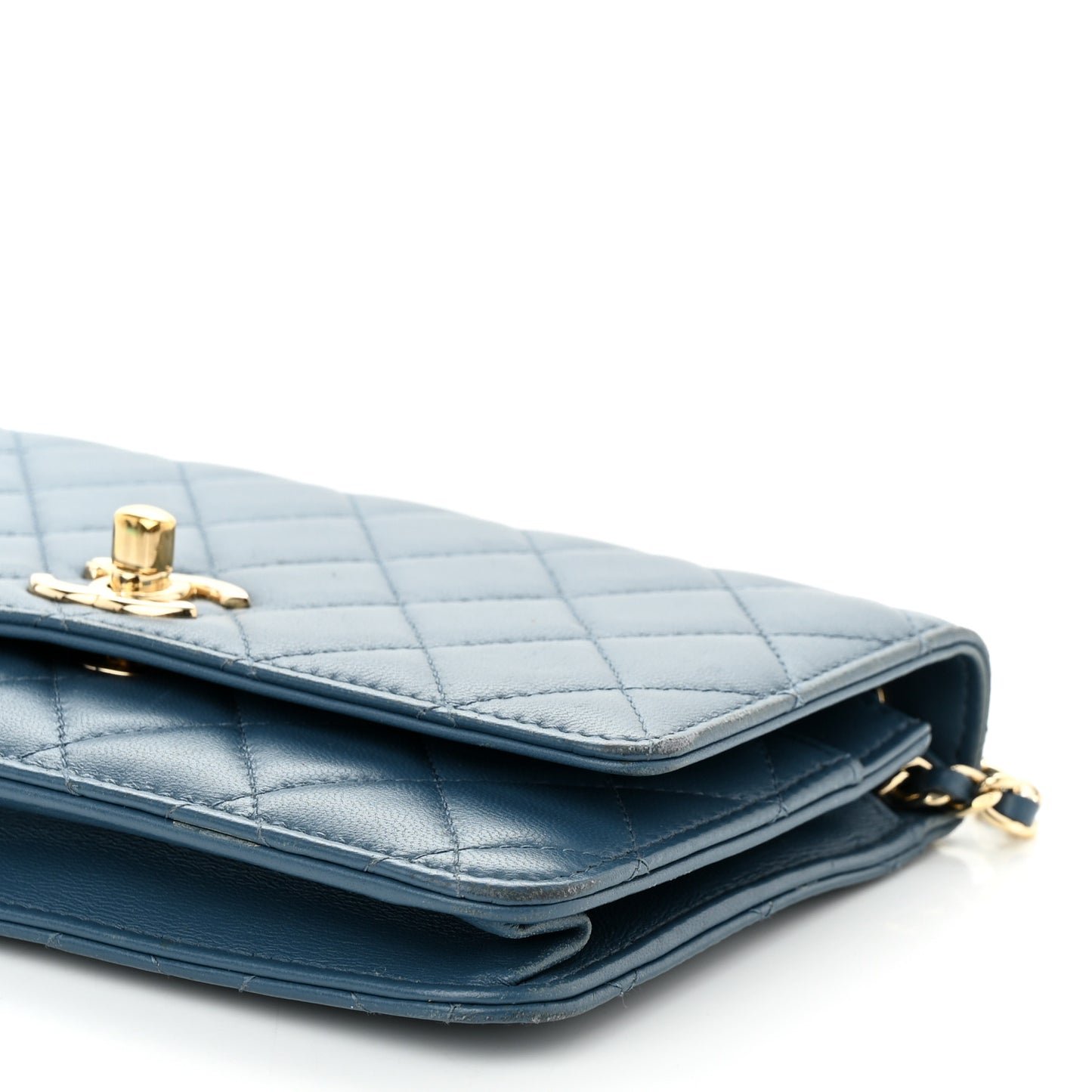 Lambskin Quilted Trendy CC Wallet On Chain WOC Blue