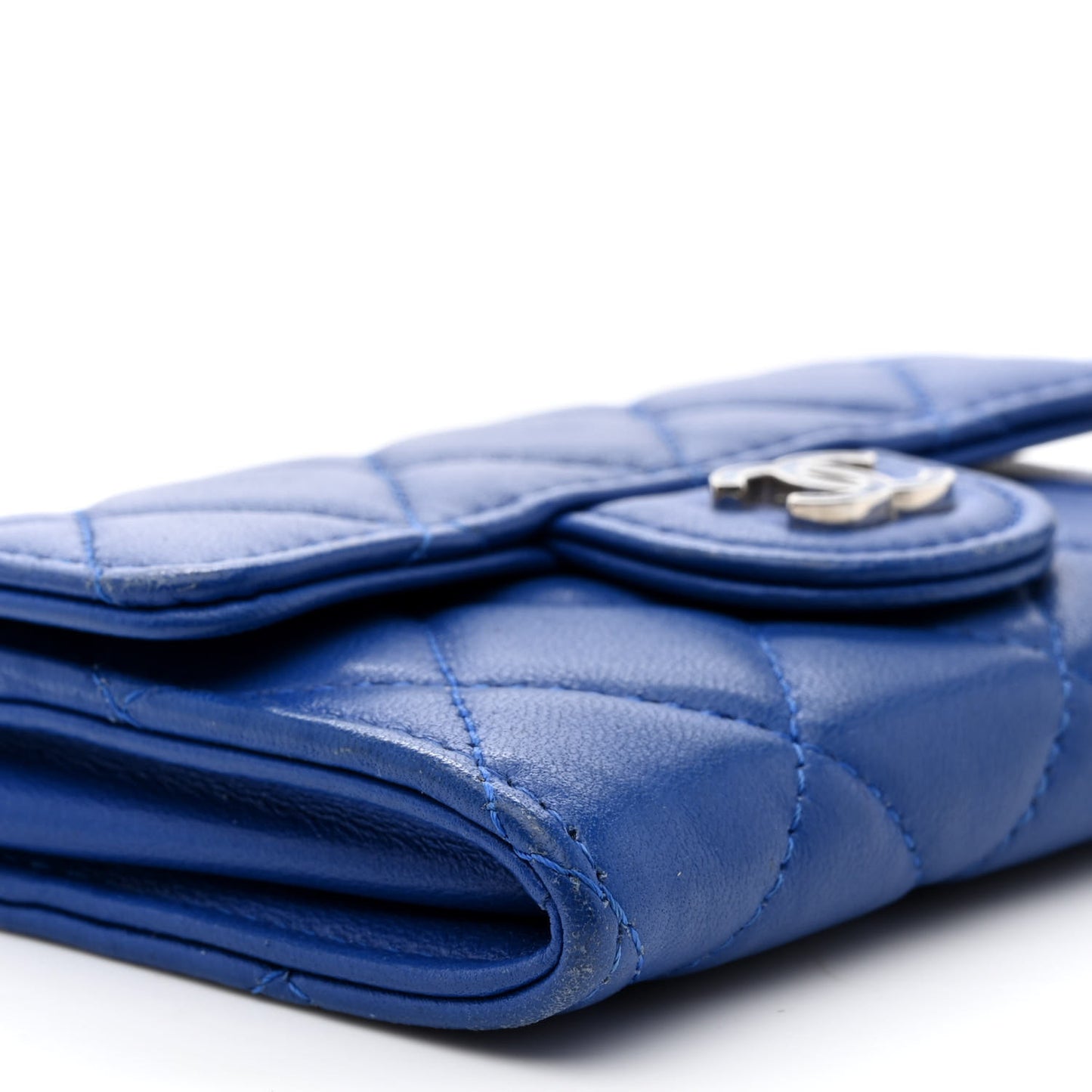 Lambskin Quilted Flap Card Holder Royal Blue
