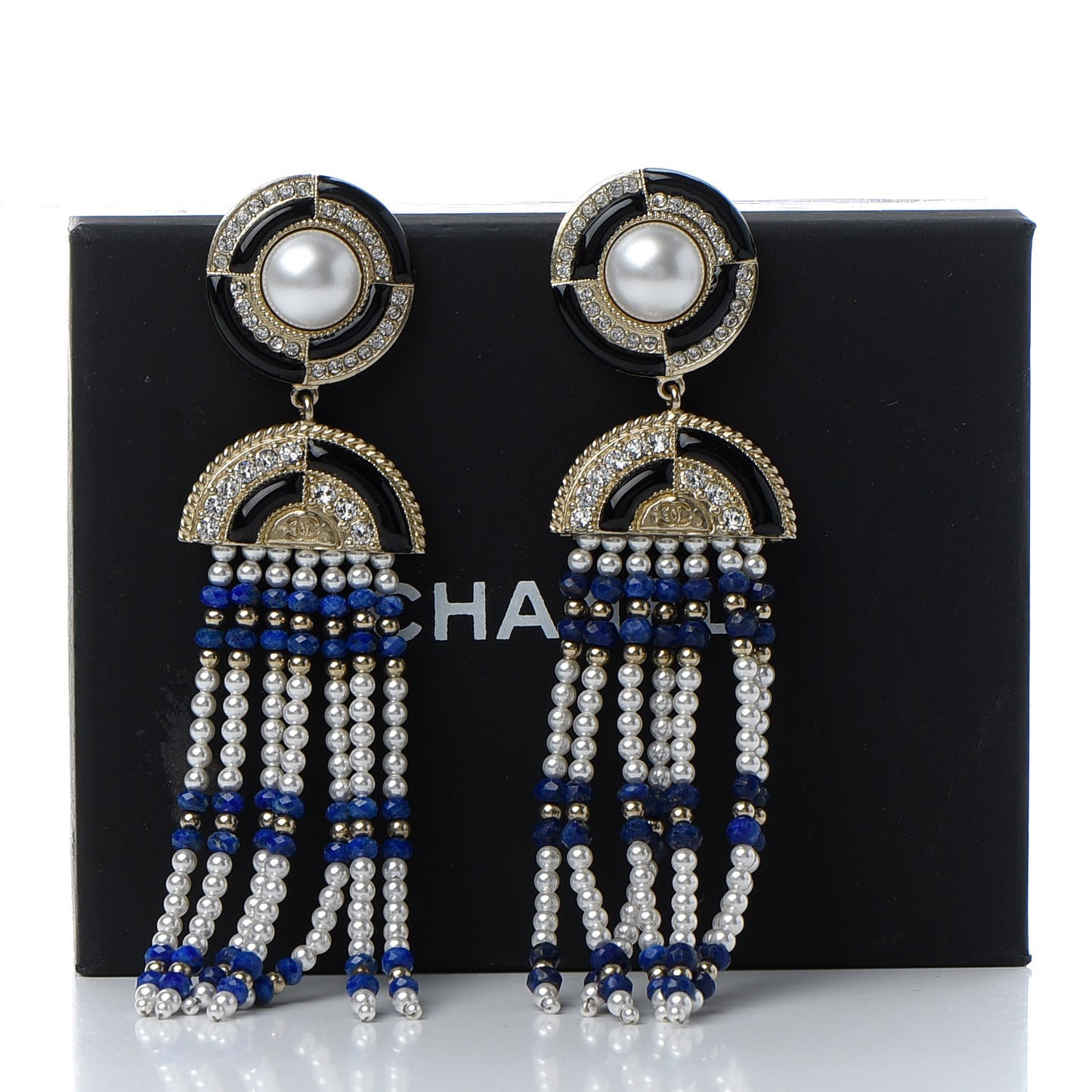 Resin Pearl Crystal Ramses Jewels Drop Earrings Gold Blue