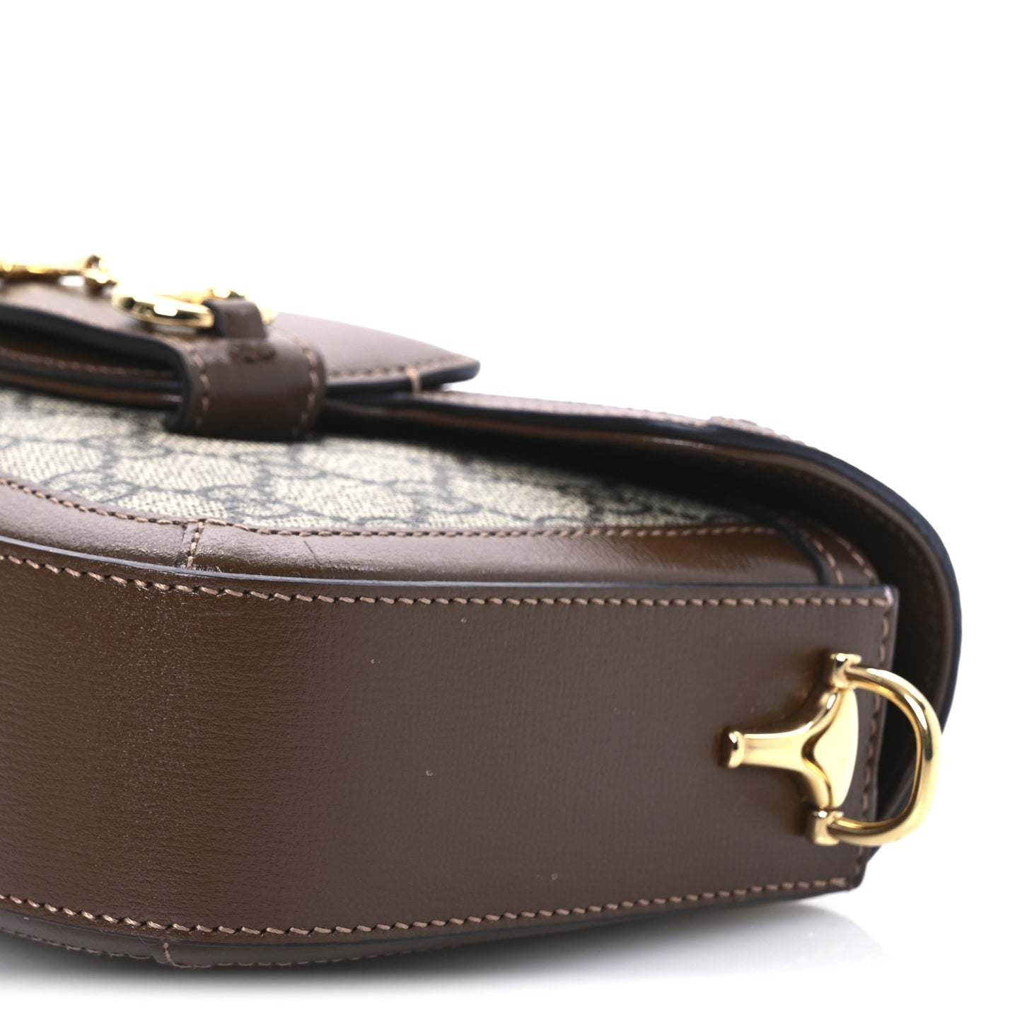 GG Supreme Monogram Web Mini Horsebit 1955 Shoulder Bag Beige Brown Sugar