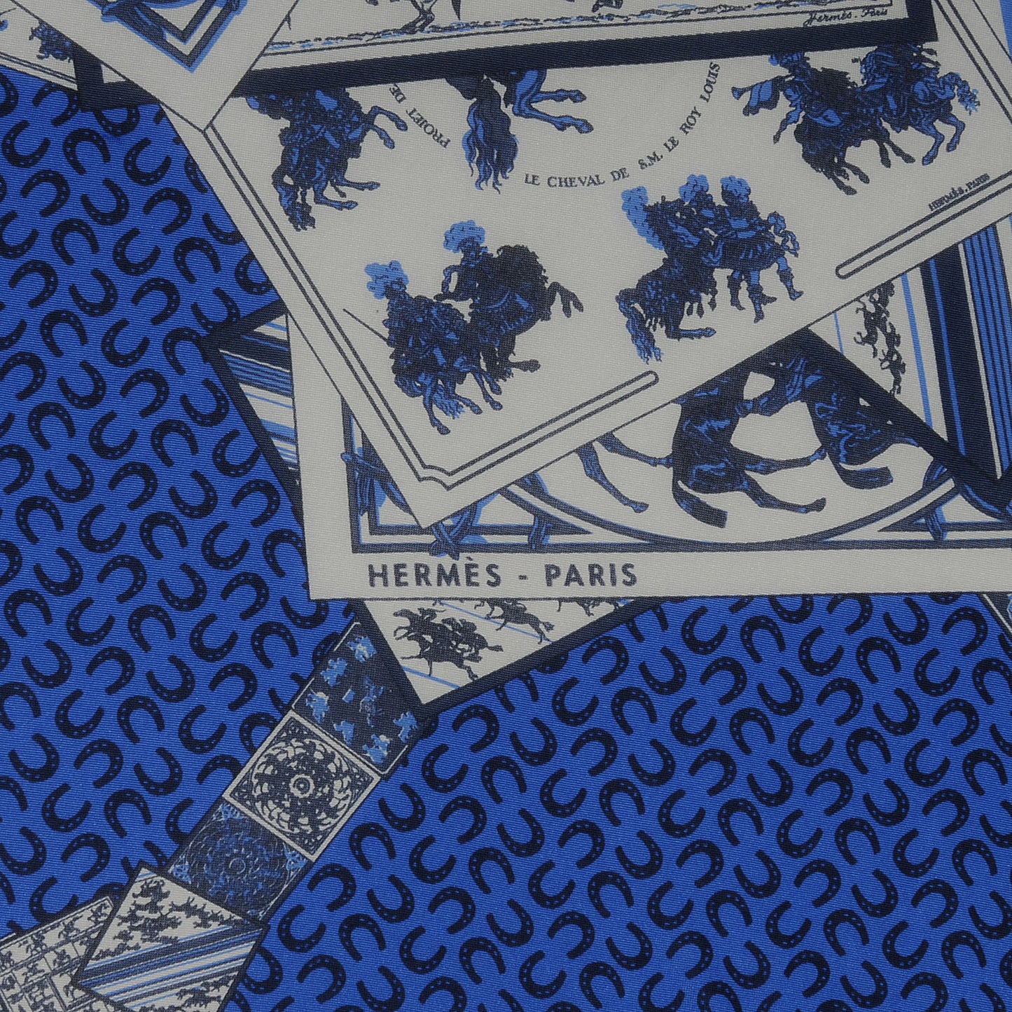 Silk Jersey A Cheval Sur Mon Carre Scarf 90 Bleu