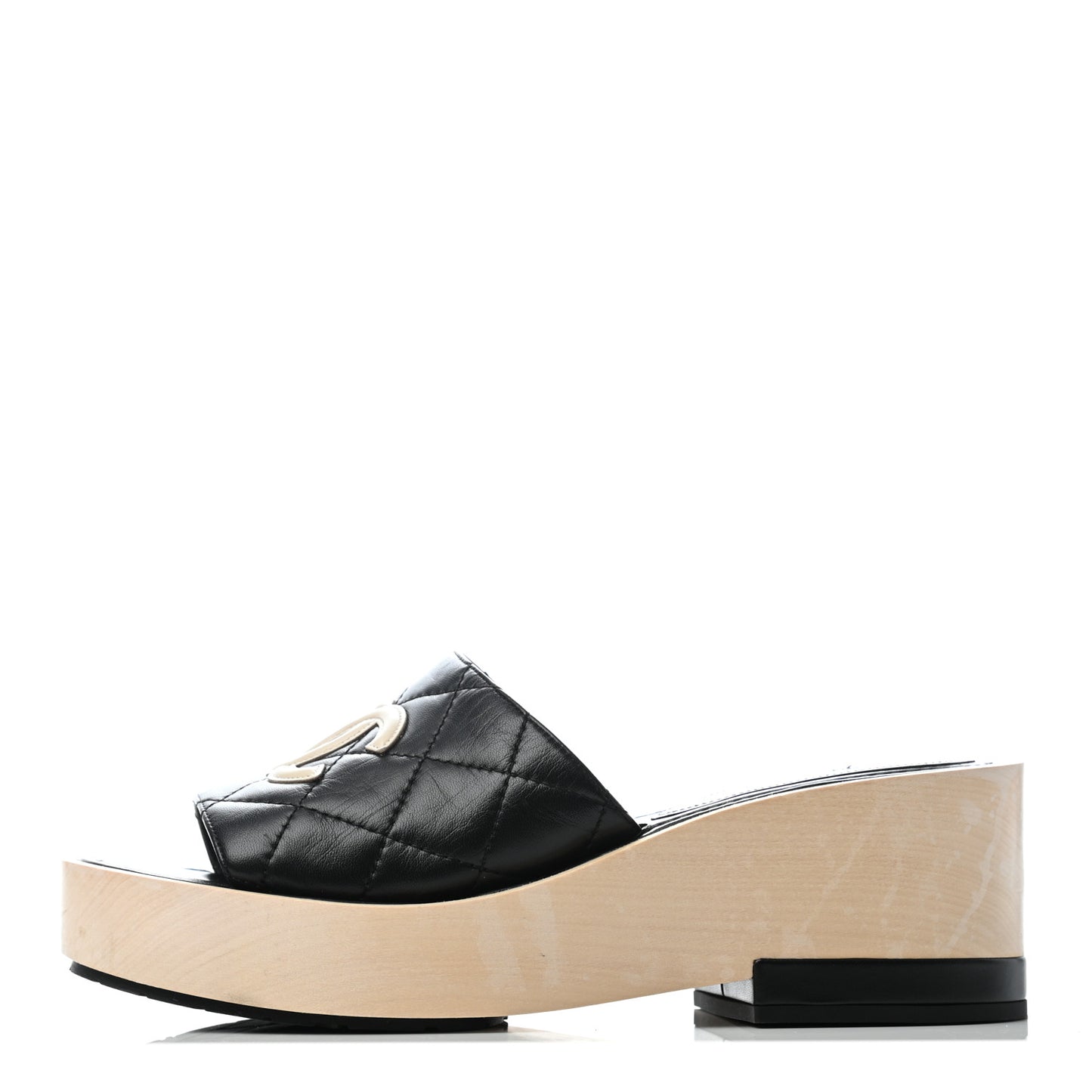 Lambskin CC Flat Slide Sandals 37 Black