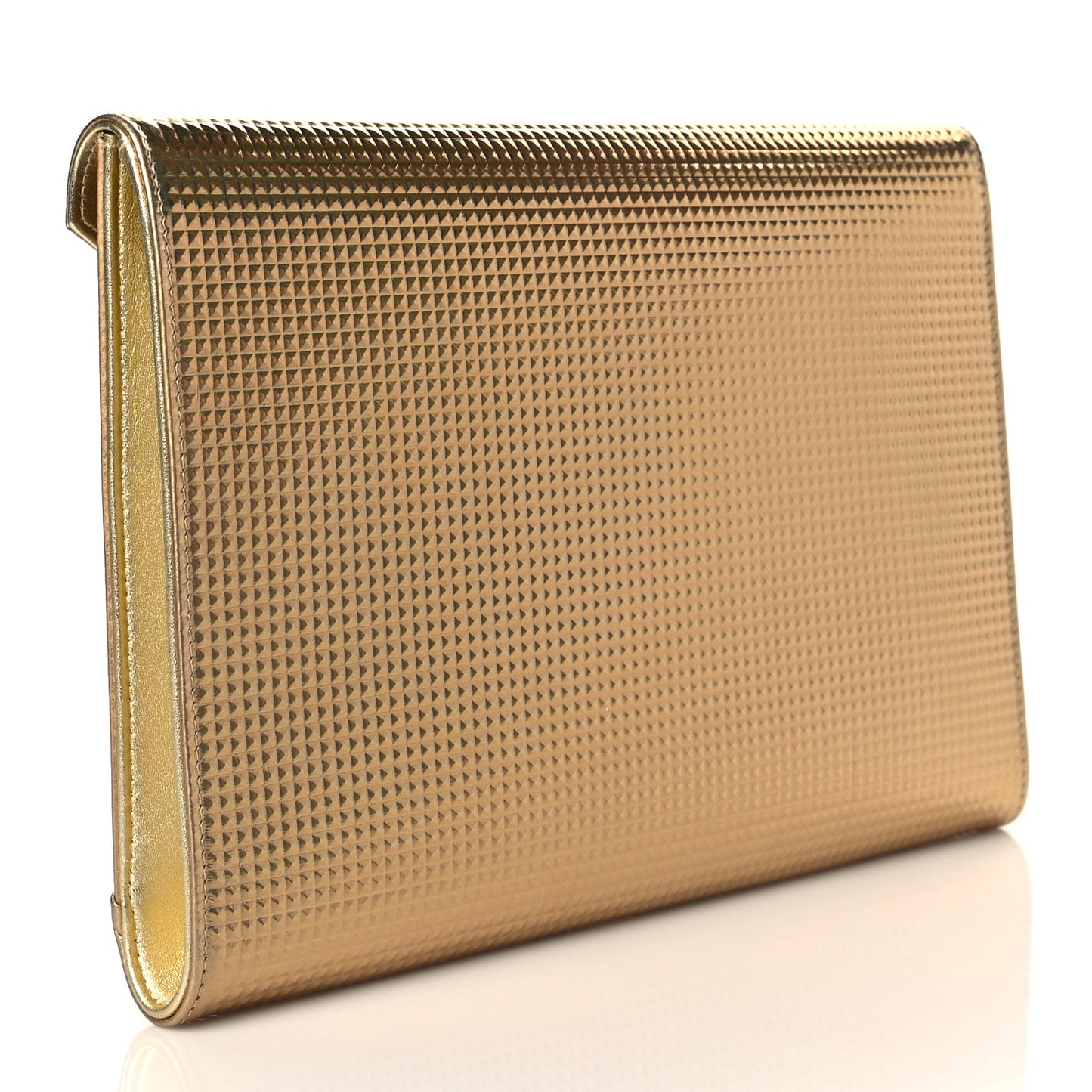 Metallic Lambskin Embossed Envelope Clutch Gold