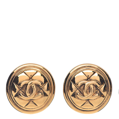 Chanel Metal Quilted CC Round Clip On Earrings Gold 1 of 5