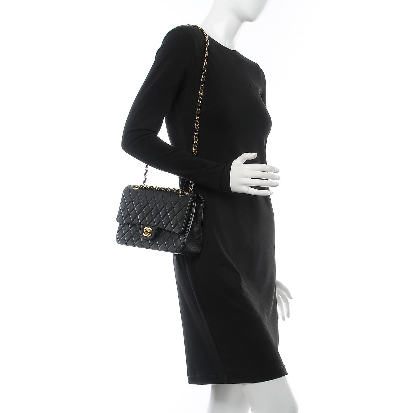 Lambskin Quilted Medium Double Flap Black