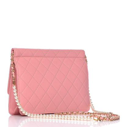 Chanel Lambskin Quilted Pearl Chain Flap Bag Pink 3 of 14