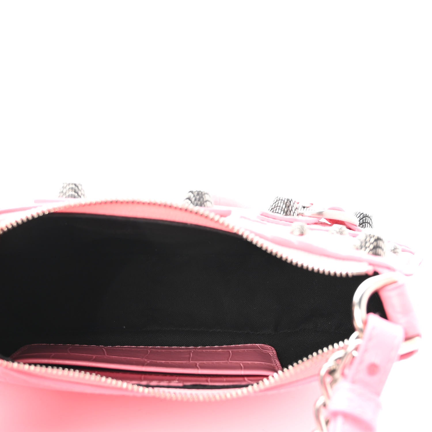 Balenciaga Extra Supple Calfskin Crocodile Embossed Le Cagole Mini Purse With Chain Sweet Pink 5 of 9