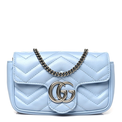 Gucci Calfskin Matelasse Super Mini GG Marmont Shoulder Bag Porcelain Light Blue 1 of 12