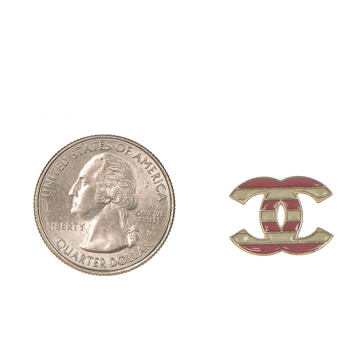 Chanel Enamel Striped CC Earrings Pink White Gold 2 of 4