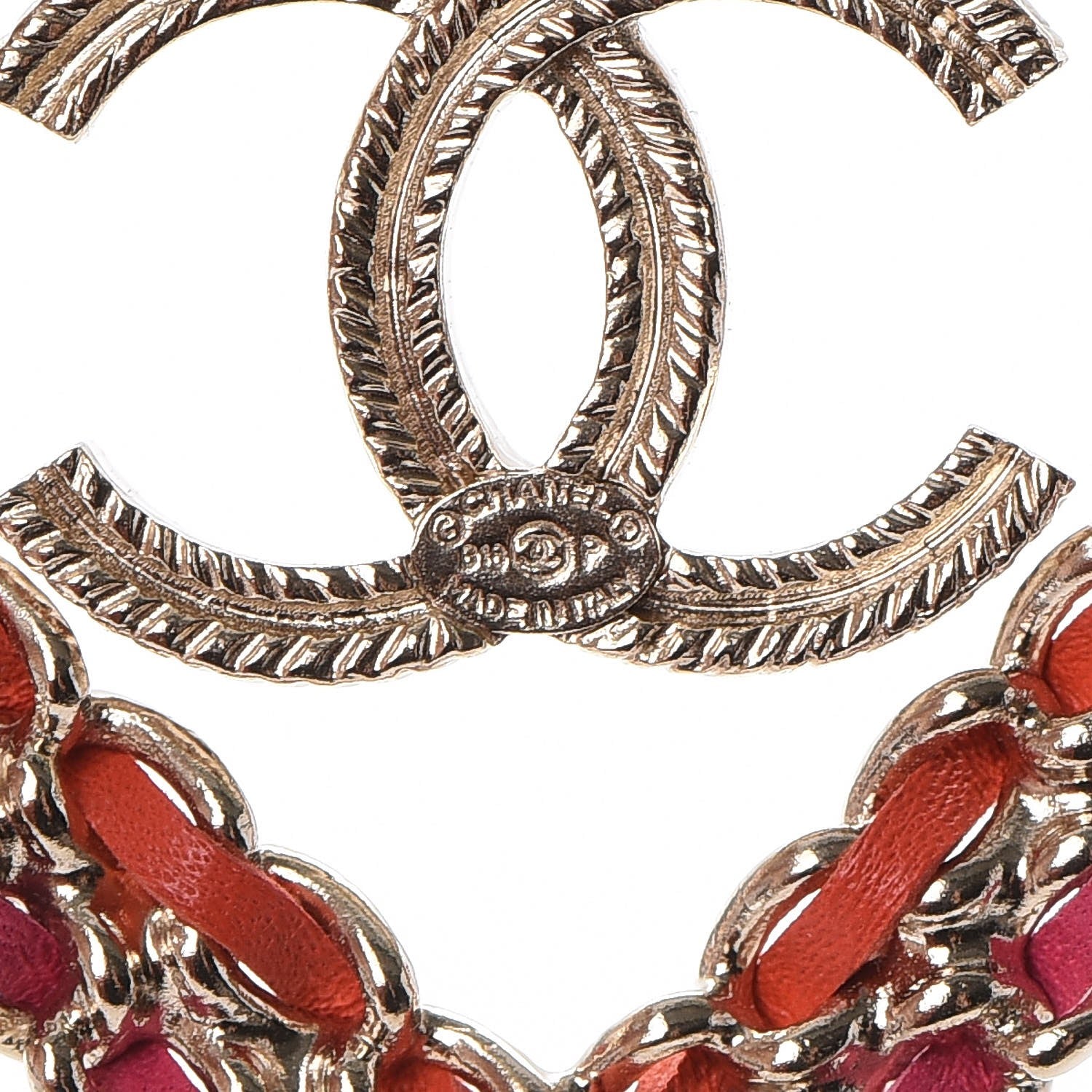 Chanel Metal Calfskin Braided Heart CC Brooch Pink Red Gold 4 of 6