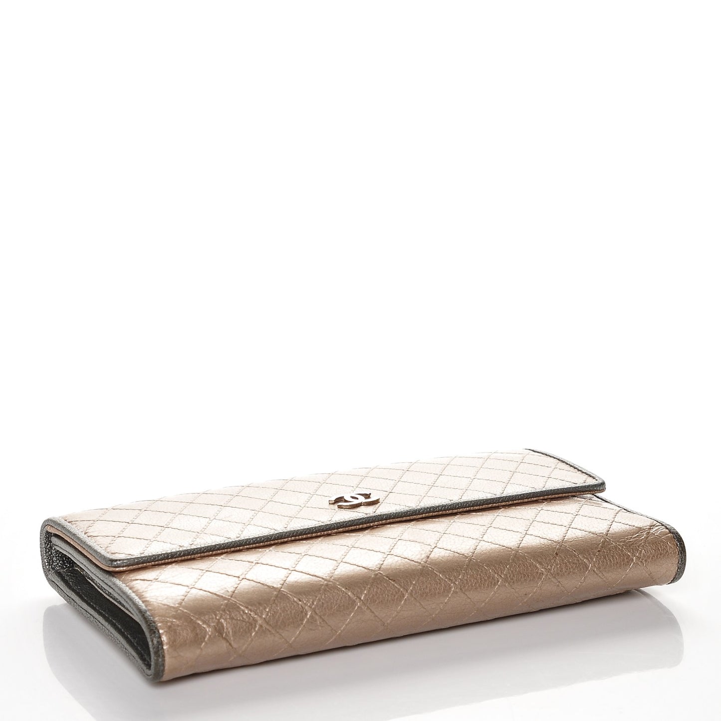 Metallic Calfskin Diamond Stitched Flap Wallet Gold